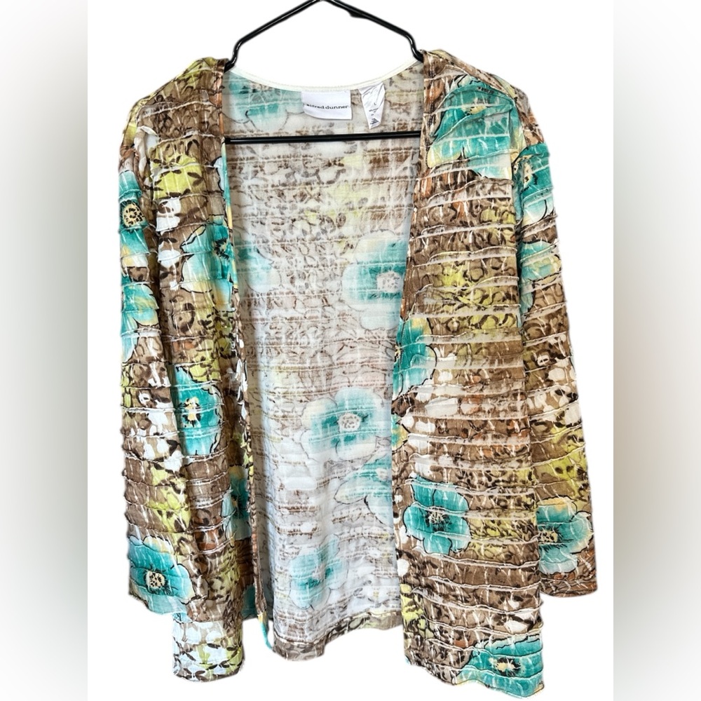 ALFRED DUNNER- Aqua & Brown Floral Open-Front Kimono/cardigan